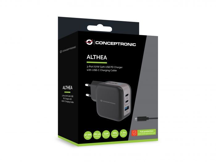 Conceptronic  3-Port 67W USB Charger Black