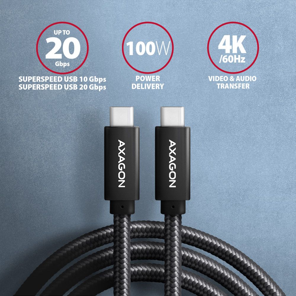 AXAGON BUCM32-CM15AB SPEED+ USB-C <> USB-C 20Gbps cable 1,5m Black