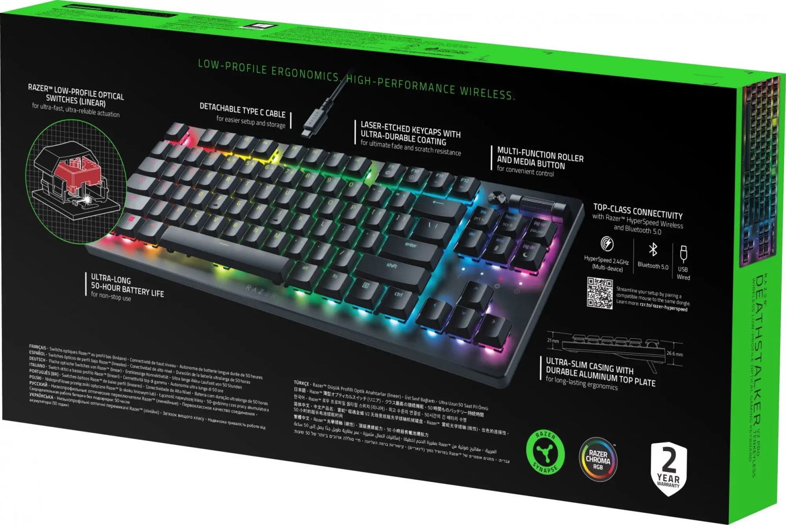 Razer DeathStalker V2 Pro Tenkeyless Linear Optical Red Switch Keyboard Black UK