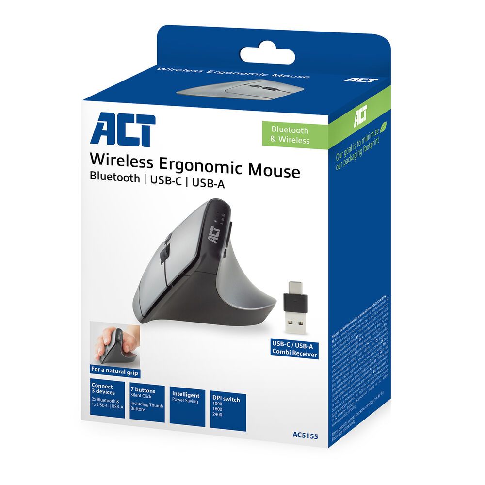 ACT A5515 Ergonomic Wireless Bluetooth Mouse Black