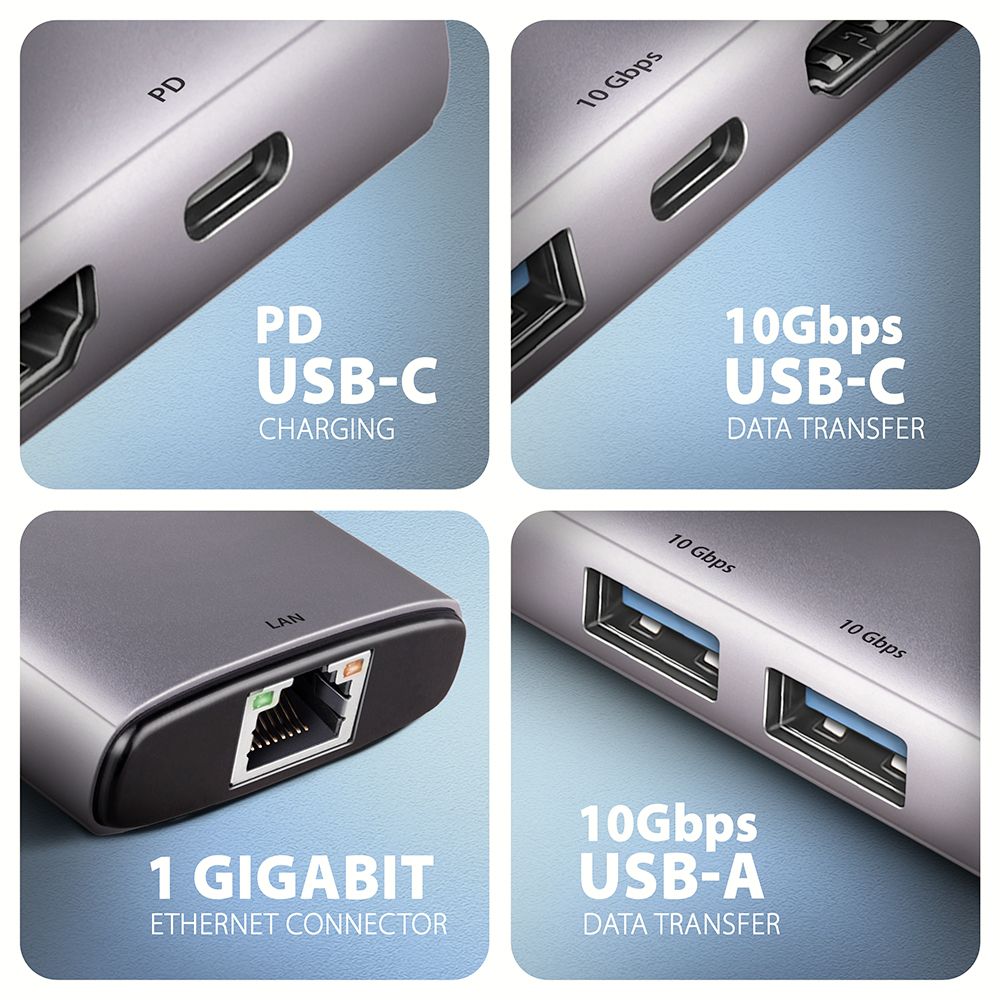 AXAGON HMC-6G2L USB-C 10Gbps 6in1 Hub Silver