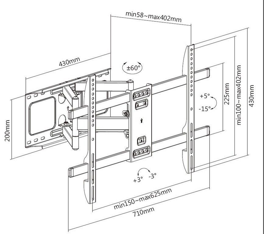 EQuip 37"-80" Full Motion TV Wall Mount Bracket Black