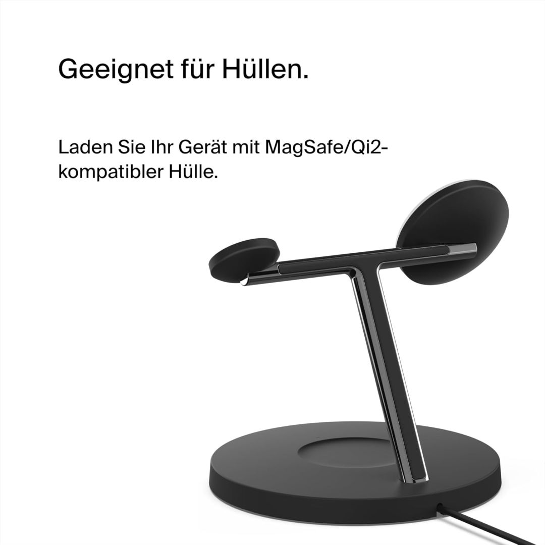 Belkin BoostCharge Pro 3-in-1 Wireless Charger Stand with Qi2 MagSafe 15W Black