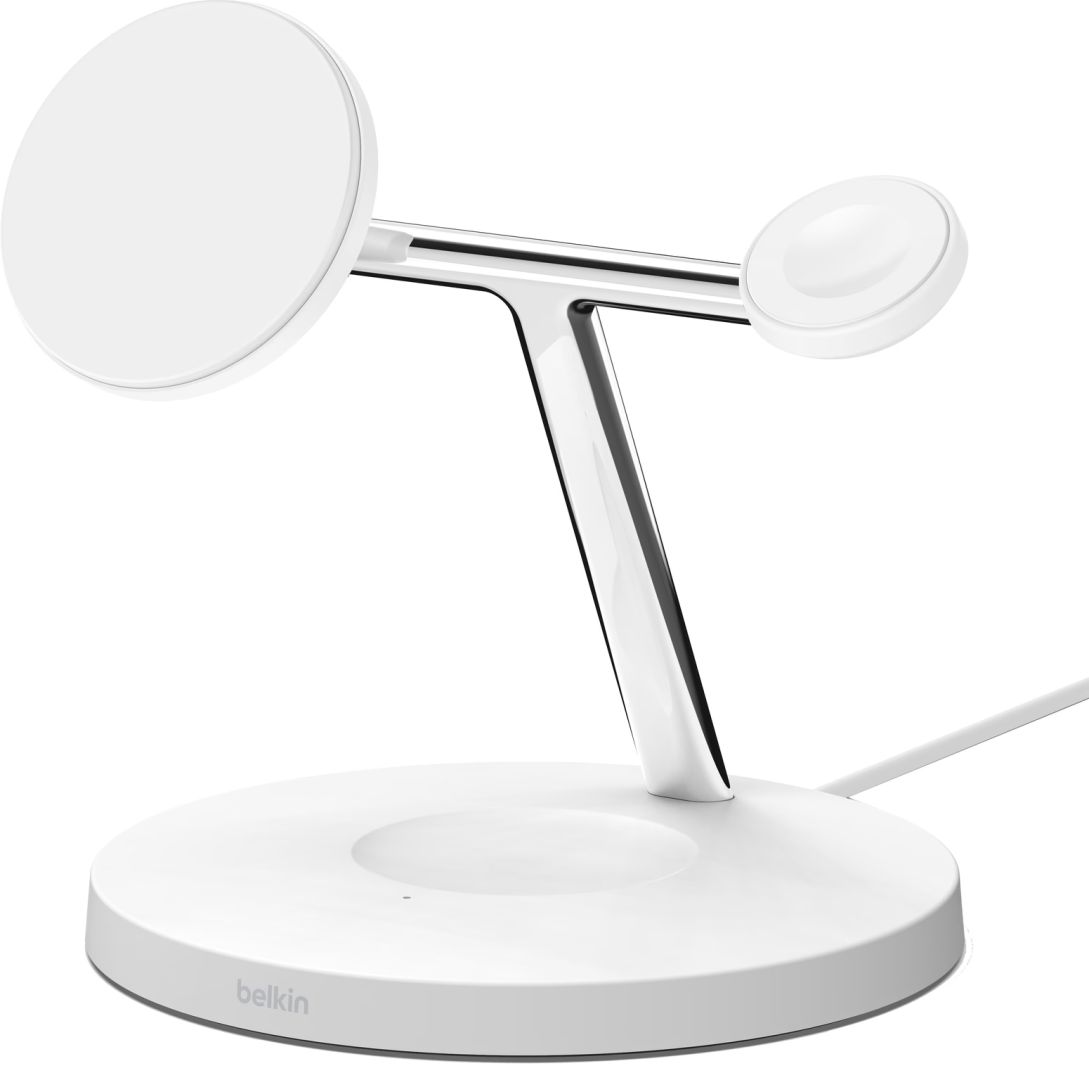 Belkin BoostCharge Pro 3-in-1 Wireless Charger Stand with Qi2 MagSafe 15W White