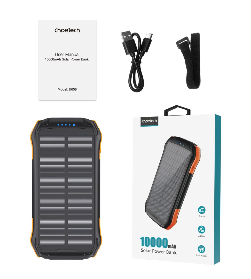 Choetech  B658 10000mAh Solar PowerBank Black/Orange