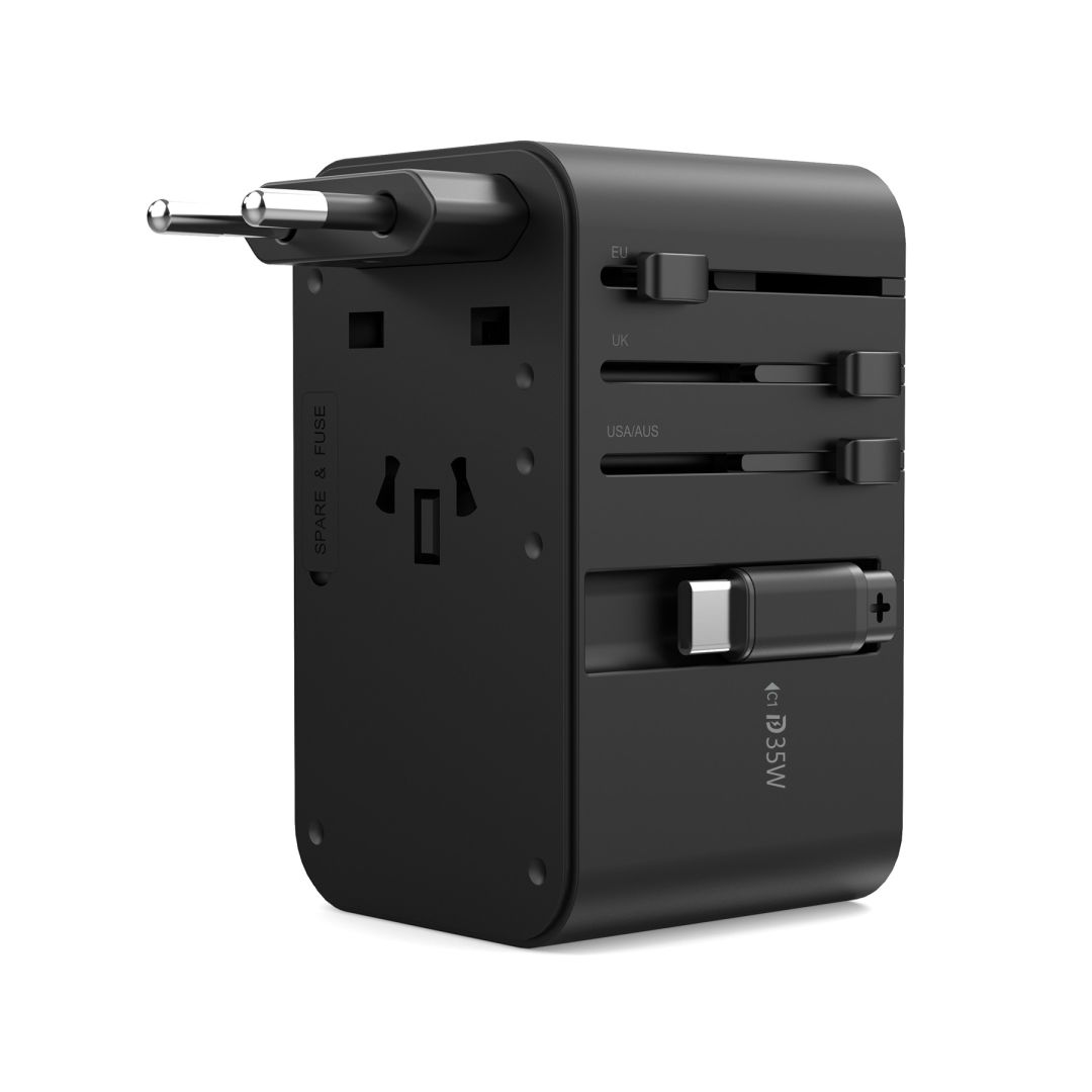 Choetech  PD5020 35W EU/US/AUS/UK Travel Adapter with Built-in USB-C Cable Black