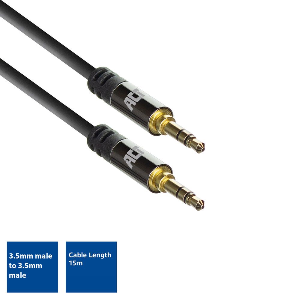 ACT High Quality audio connection cable 3.5 mm stereo jack male to male 15m Black