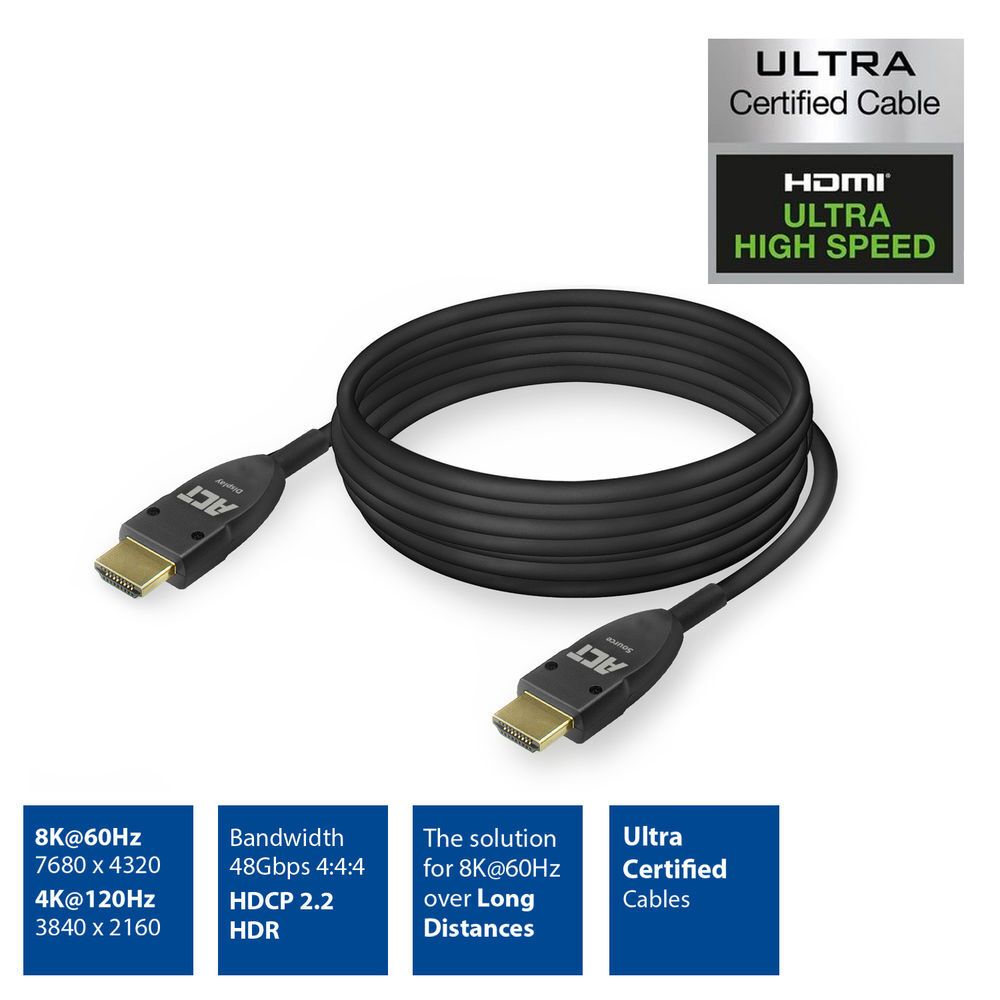 ACT HDMI 8K Ultra High Speed Certified Active Optical Cable HDMI A male to HDMI A male 20m Black