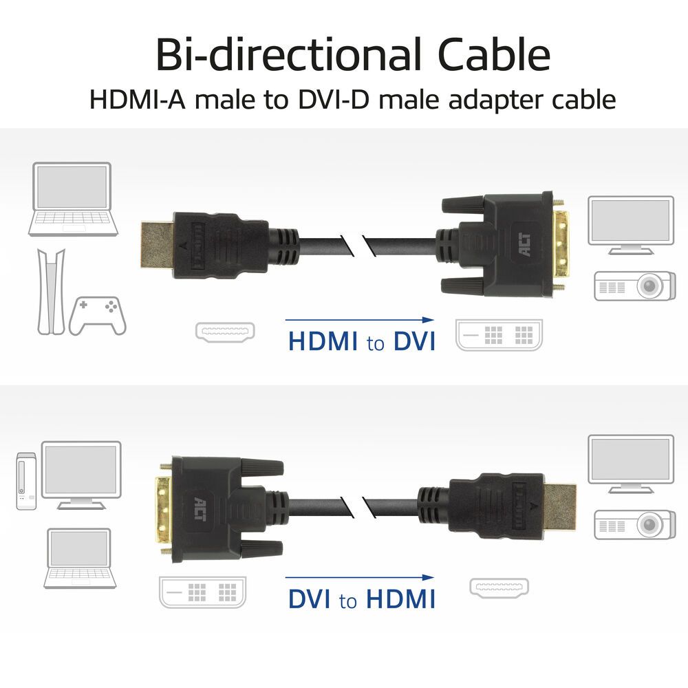 ACT HDMI-A male to DVI-D male adapter cable 1m Black