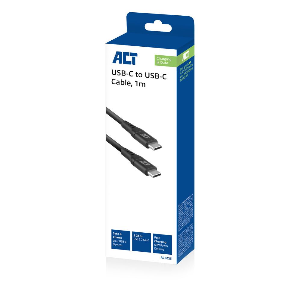 ACT USB 3.2 Gen1 charging/data cable C male to C male 1m Black