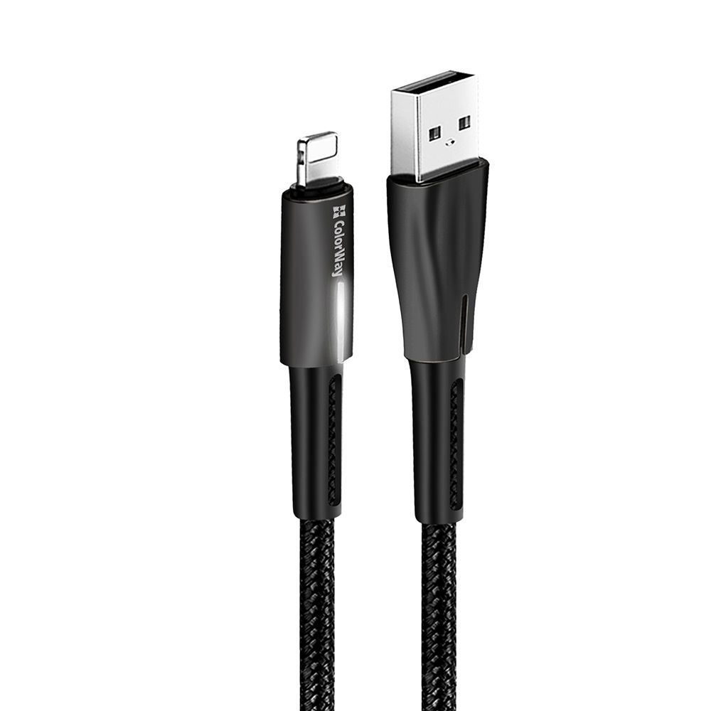 ColorWay USB to Apple Lightning (zinc alloy + led) 2.4A 1m Black