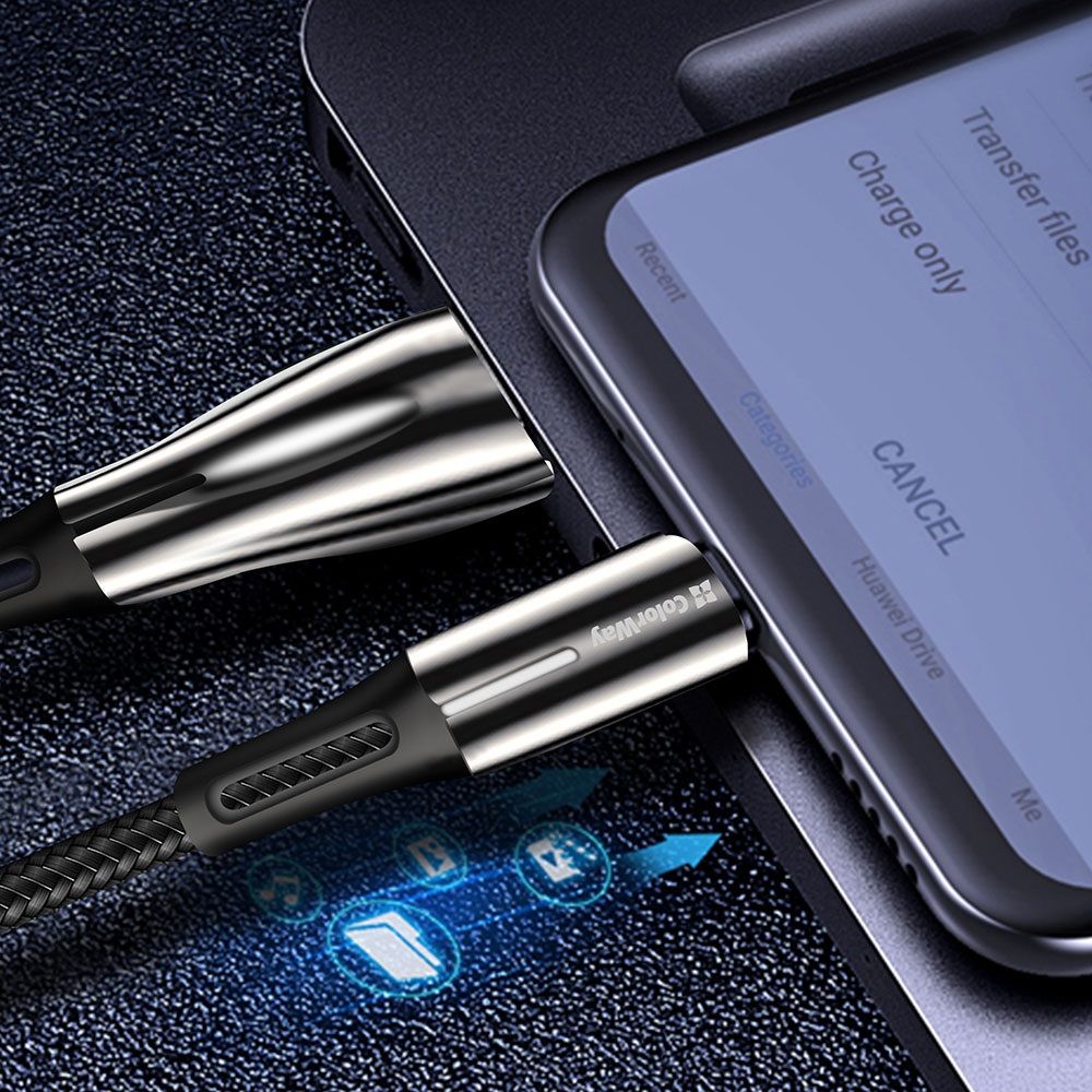 ColorWay USB to Apple Lightning (zinc alloy + led) 2.4A 1m Black