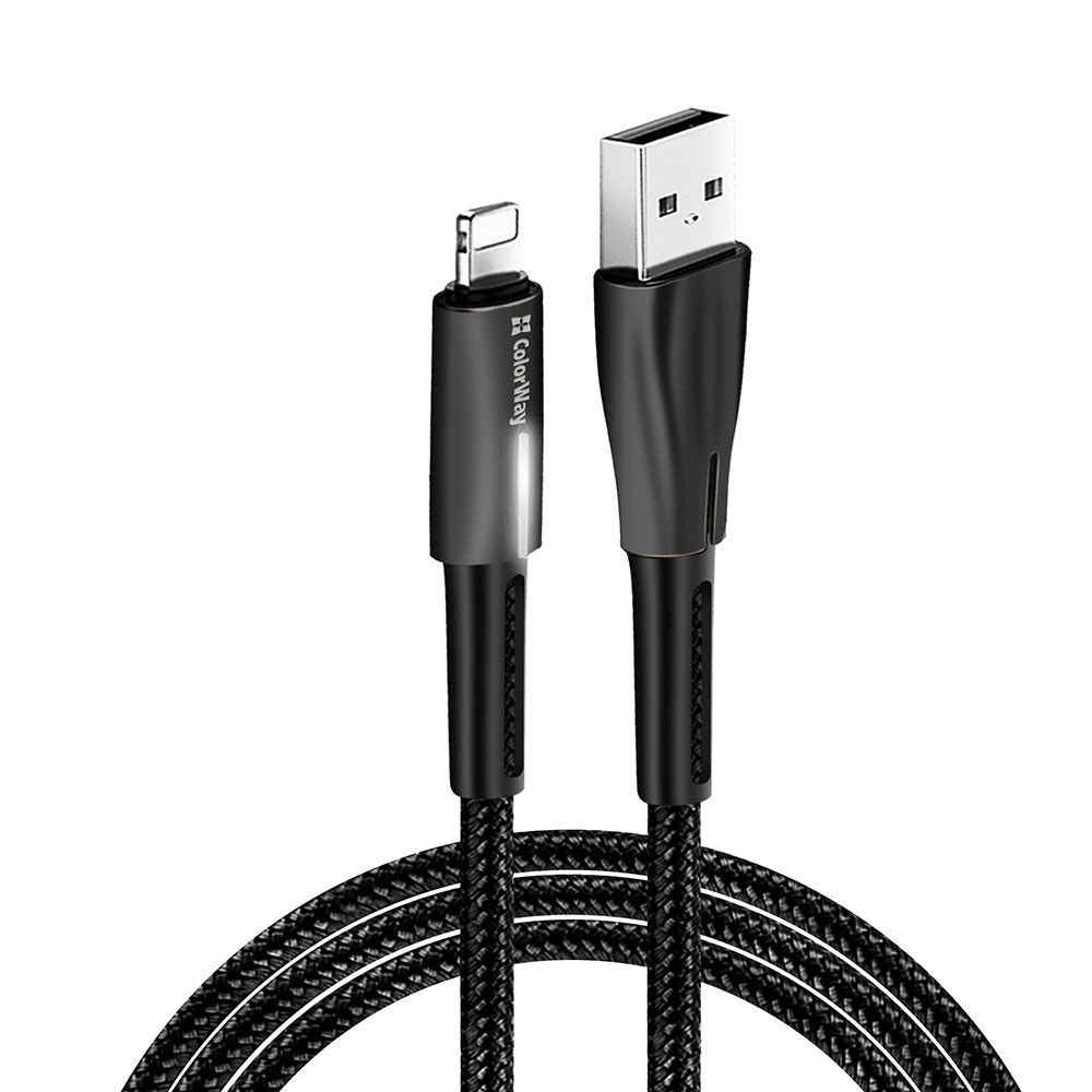 ColorWay USB to Apple Lightning (zinc alloy + led) 2.4A 1m Black