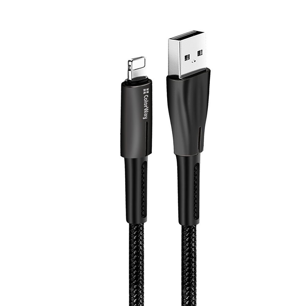 ColorWay USB to Apple Lightning (zinc alloy + led) 2.4A 1m Black