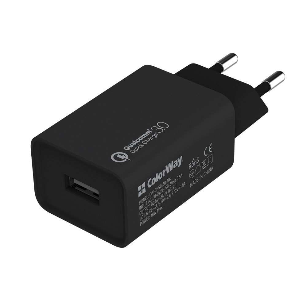 ColorWay USB töltő adapter 1USB Quick Charge 3.0 (18W) Black