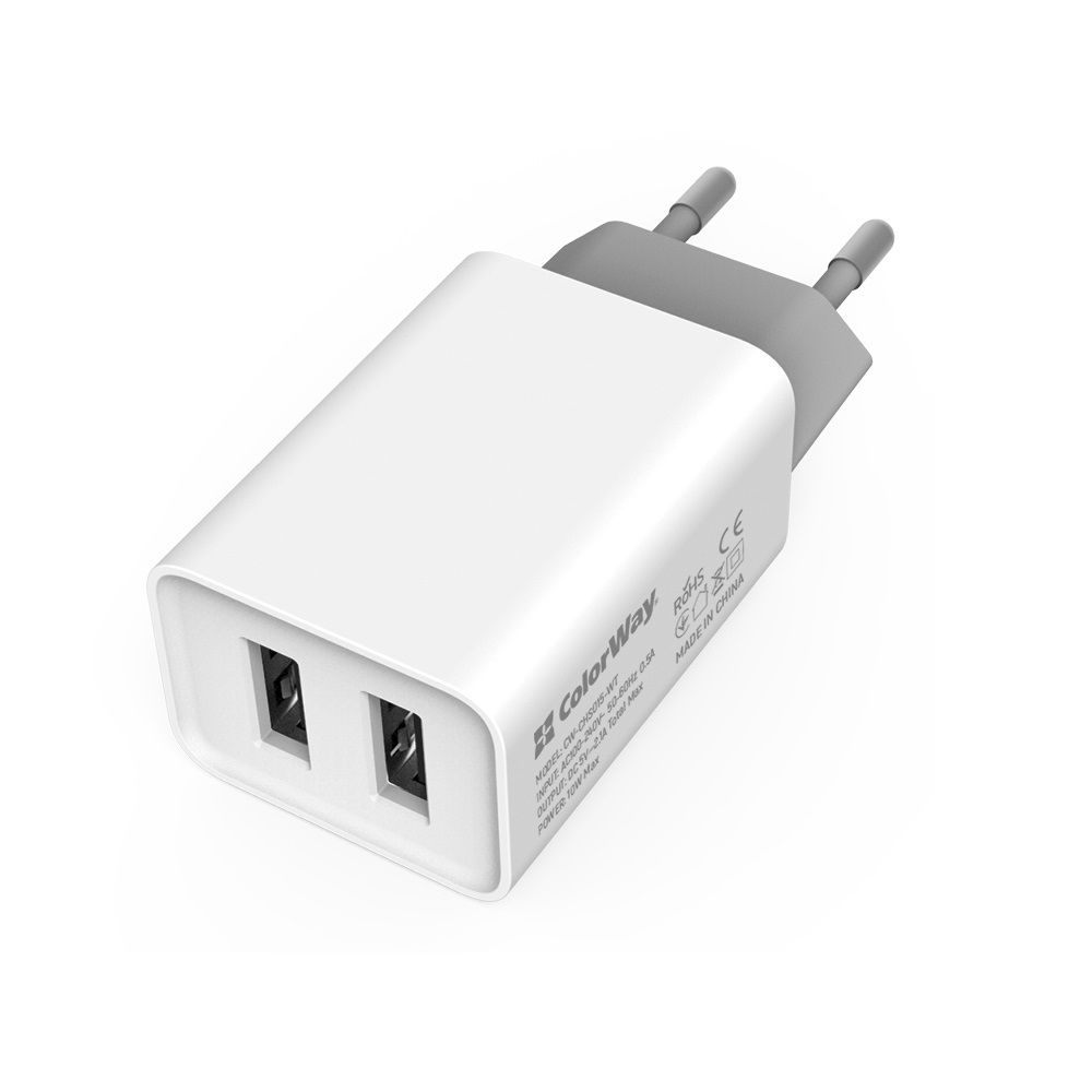 ColorWay USB töltő adapter 2USB AUTO ID 2.1A (10W) White