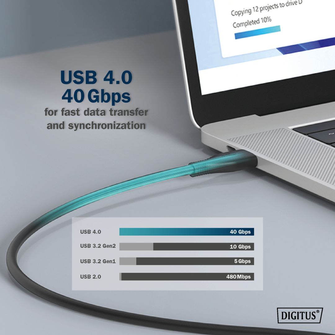 Digitus USB Silicone connection cable USB-C to USB-C 0.5m USB 4.0 Gen3 40G 240W 8K Black