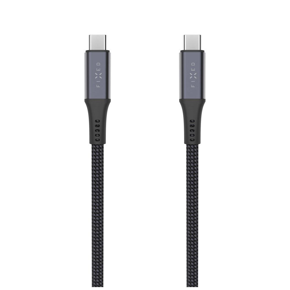 FIXED USB-C/USB-C adat- és töltőkábel FIXDBP-CC12-GR fonott szövet borítás, USB4 gen2 20Gbps 4K 60Hz max 240W 1,2m, szürke