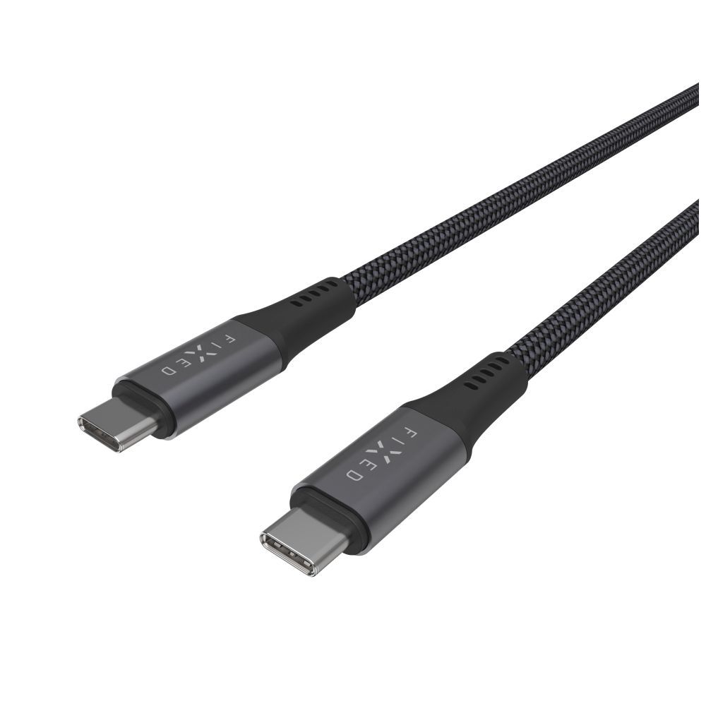 FIXED USB-C/USB-C adat- és töltőkábel FIXDBP-CC12-GR fonott szövet borítás, USB4 gen2 20Gbps 4K 60Hz max 240W 1,2m, szürke