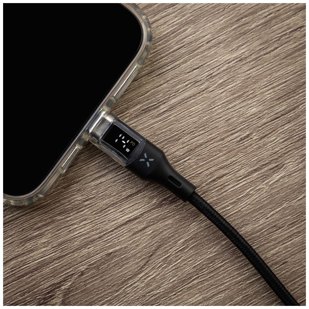 FIXED USB-C/USB-C adat- és töltőkábel kijelzővel, PD, USB 2.0 100W 1,2m, fekete