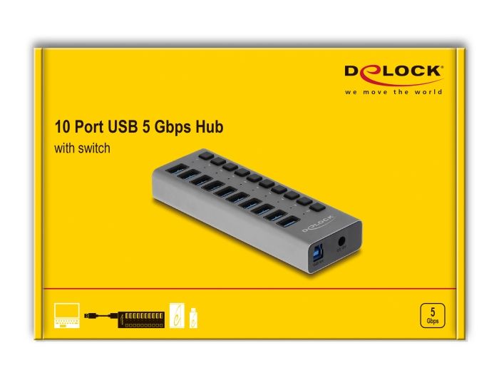 DeLock 10-portos USB3.0 HUB Grey