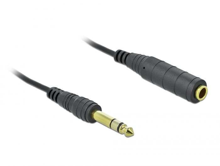 DeLock Coiled Cable Extension 3 pin 6.35 mm Stereo Jack male to Stereo Jack female 2m Black