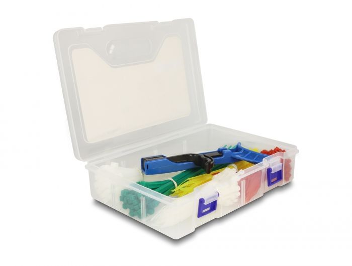 DeLock Cable tie assortment box with tensioning tool 350 pieces assorted colours