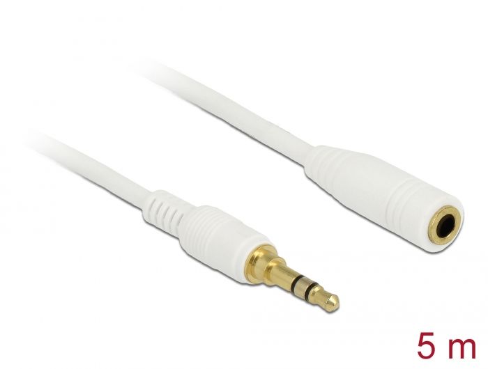 DeLock Stereo Jack Extension Cable 3.5 mm 3 pin male to female 5m White