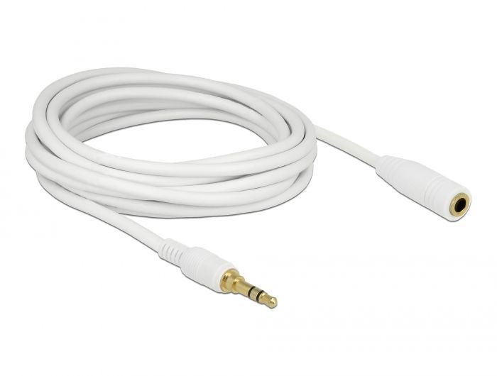 DeLock Stereo Jack Extension Cable 3.5 mm 3 pin male to female 5m White