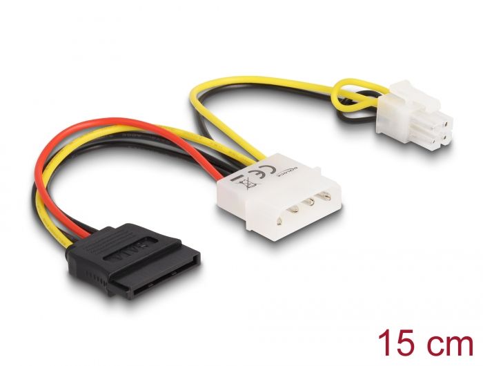 DeLock Delock tápkábel Molex 4 pinen apa > SATA 15 pines anya + P4 apa