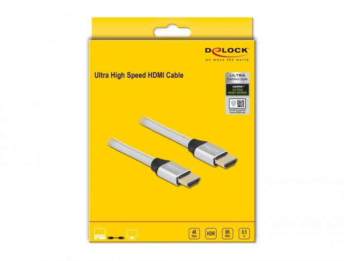 DeLock Ultra High Speed HDMI Cable 48 Gbps 8K 60 Hz 0,5m certified Silver