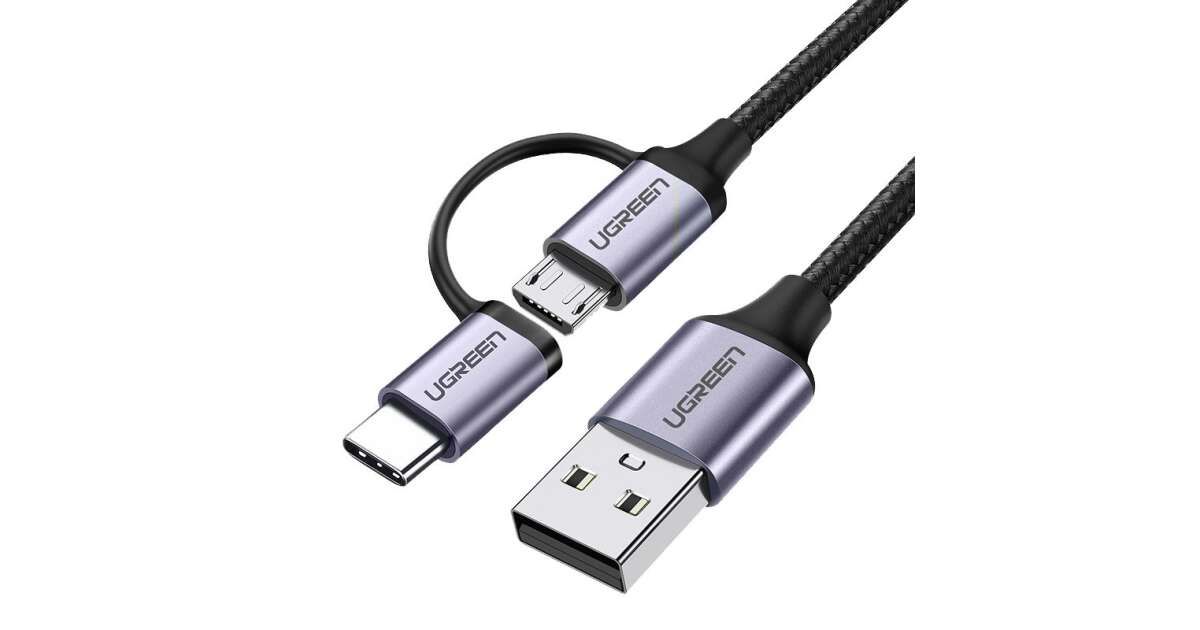 UGREEN USB-A to MicroUSB/USB-C male/male Cable 1m Black