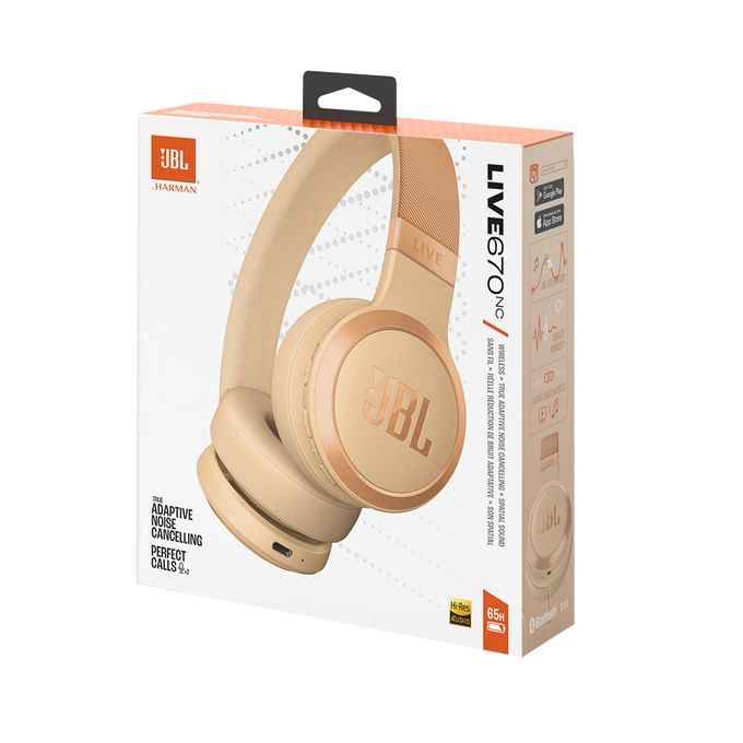 JBL Live 670NC Bluetooth Over-Ear Noise-Cancelling Headset Sand