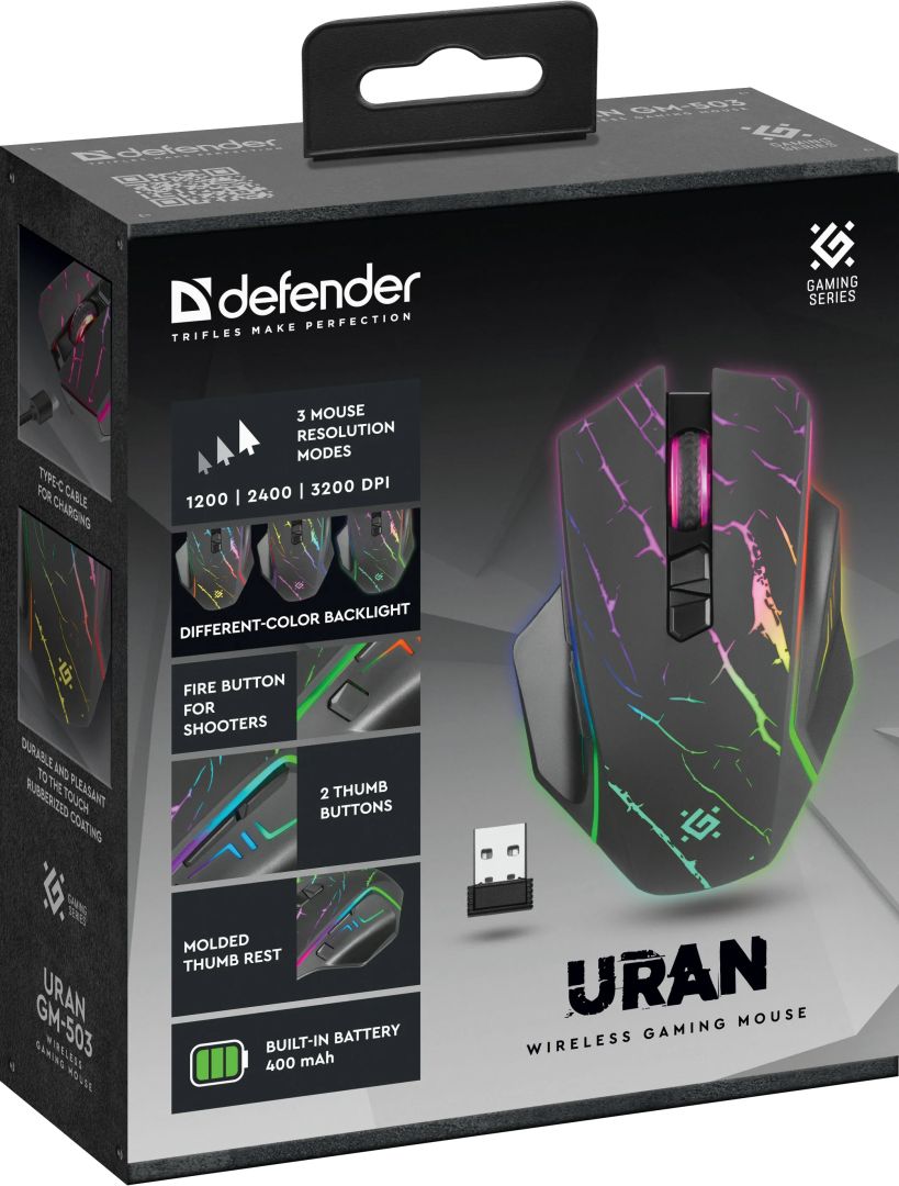 Defender GM-503 Uran Wireless RGB Gaming Mouse Black