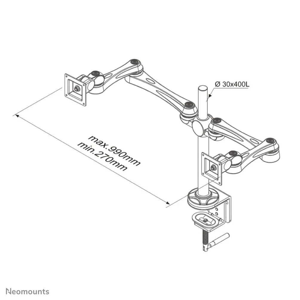 Neomounts FPMA-D930D Full Motion Dual desk monitor arm 10"-30" Silver