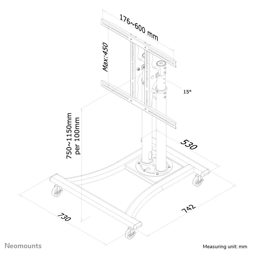 Neomounts PLASMA-M1200 Mobile Monitor/TV Floor Stand for 27"-70" Silver