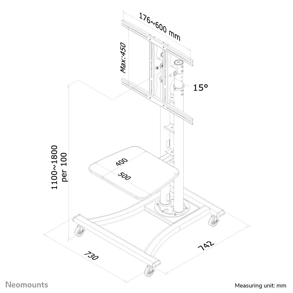 Neomounts PLASMA-M1800E Mobile Monitor/TV Floor Stand for 27"-70" Silver