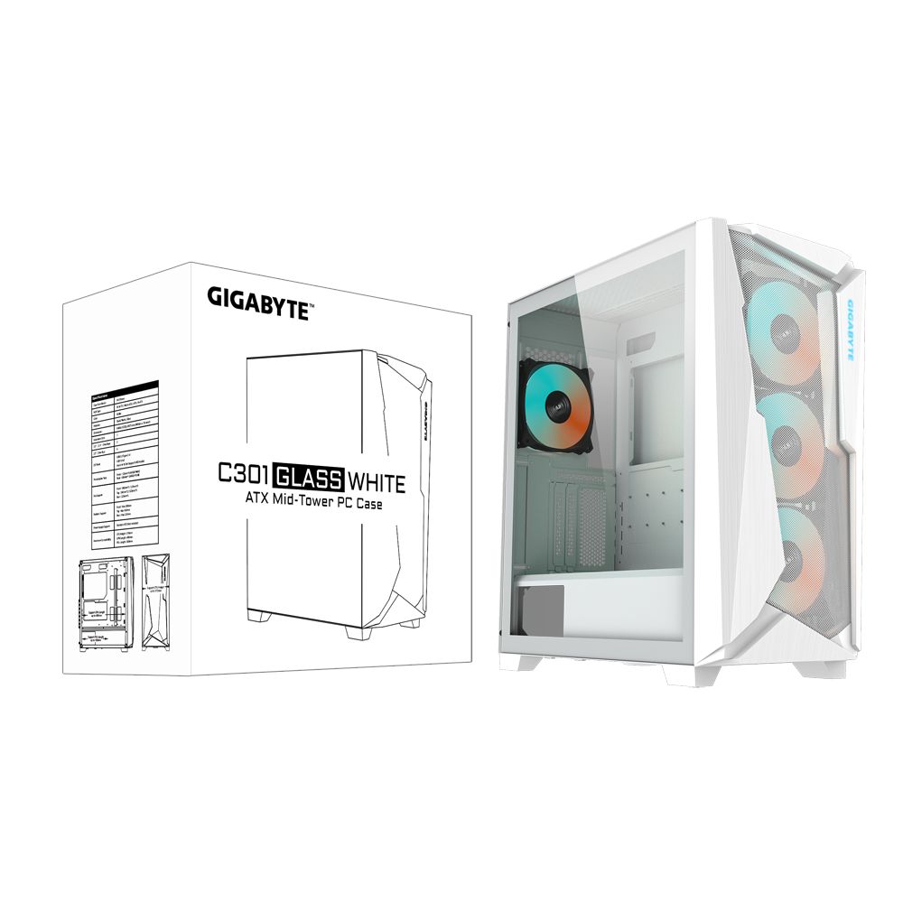 Gigabyte C301GW RGB Lighting Tempered Glass White