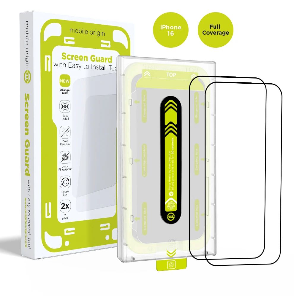 Mobile Origin Screen Guard with easy applicator iPhone 16 2 Pack