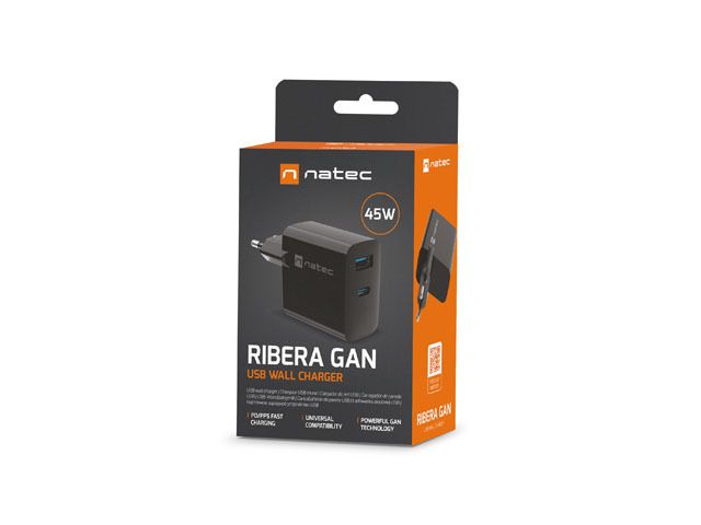 natec Ribera Gan Wall Charger Black