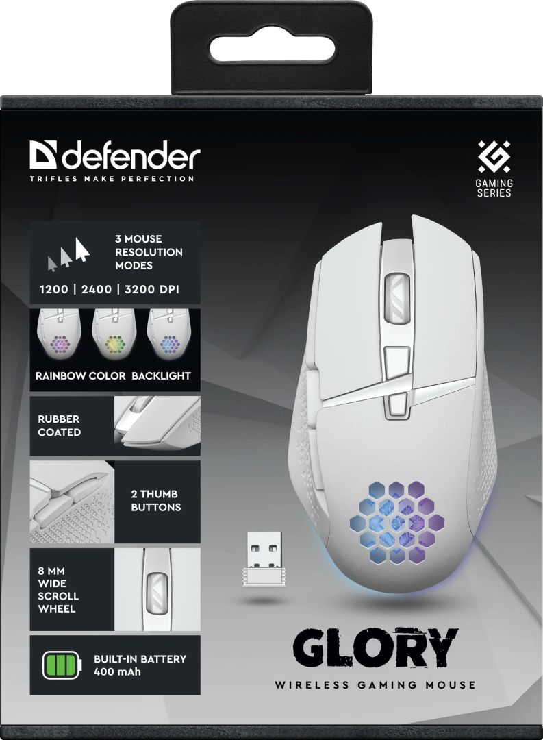 Defender GM-514 Glory Wireless RGB Gaming Mouse White