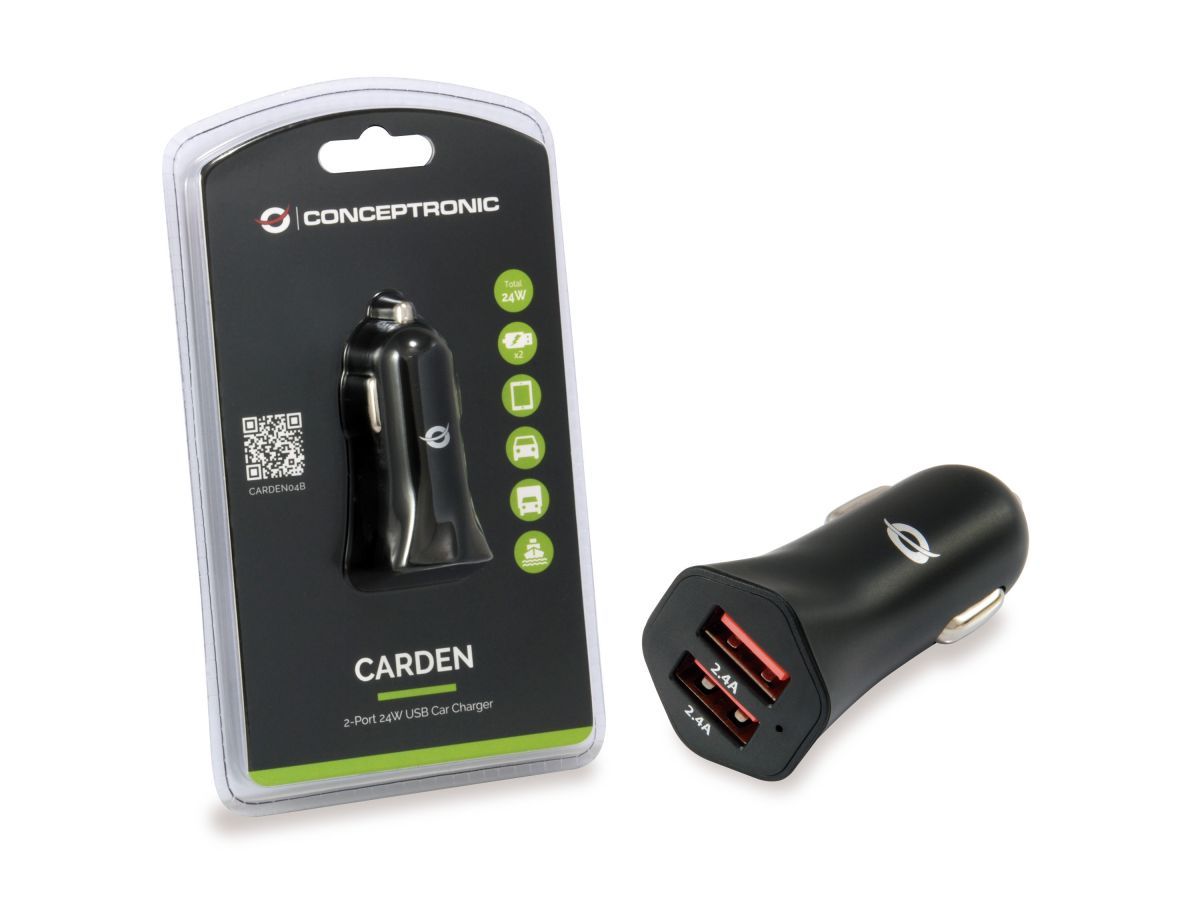 Conceptronic  CARDEN04B 2-Port 24W USB Car Charger Black