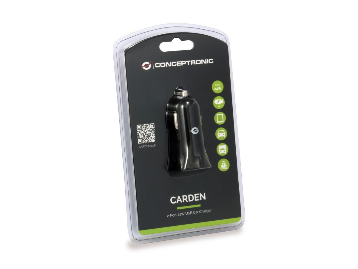 Conceptronic  CARDEN04B 2-Port 24W USB Car Charger Black