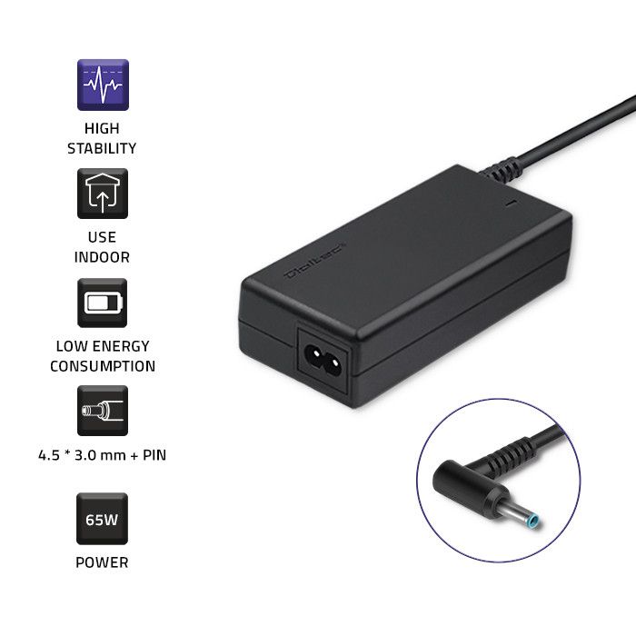 Qoltec 65W Power Adapter for HP Black