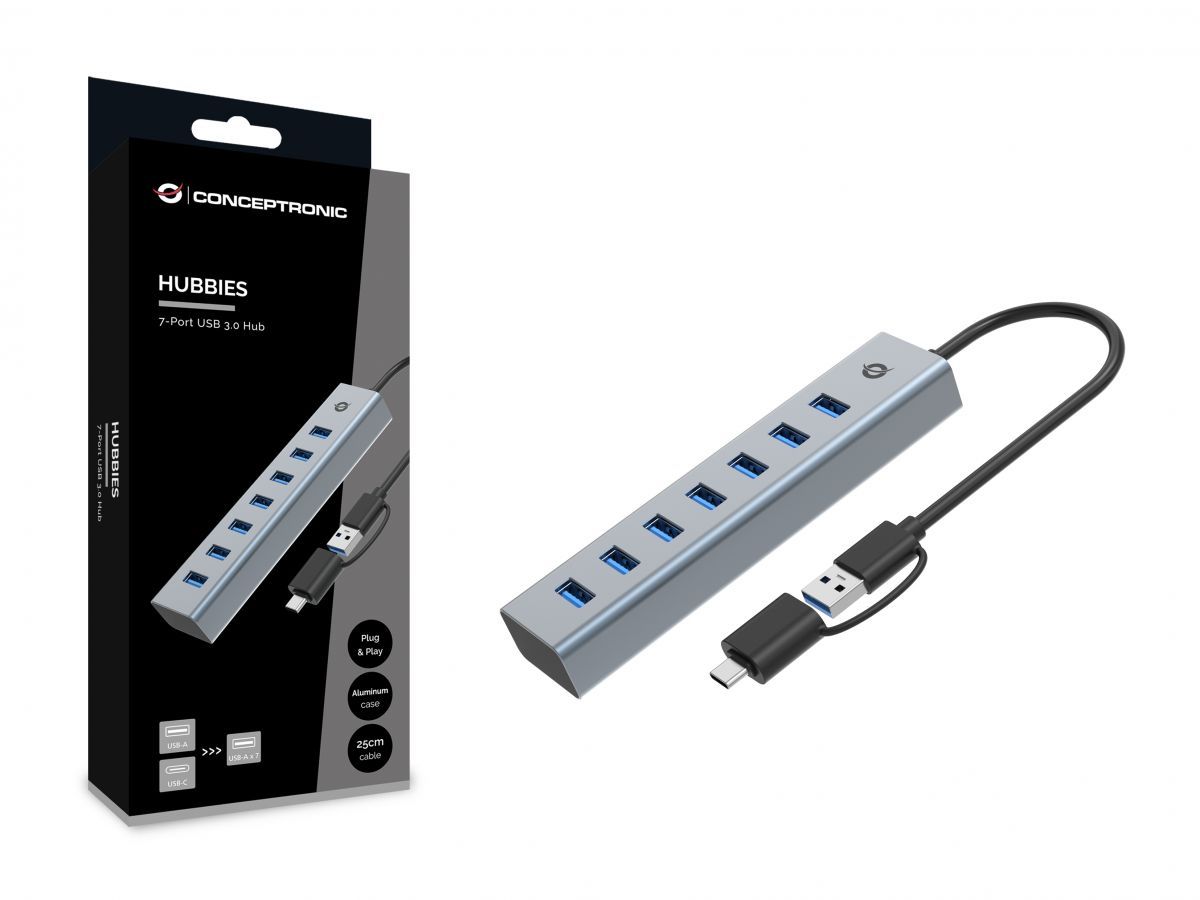 Conceptronic  HUBBIES21G 7-Port USB 3.0 Hub Grey