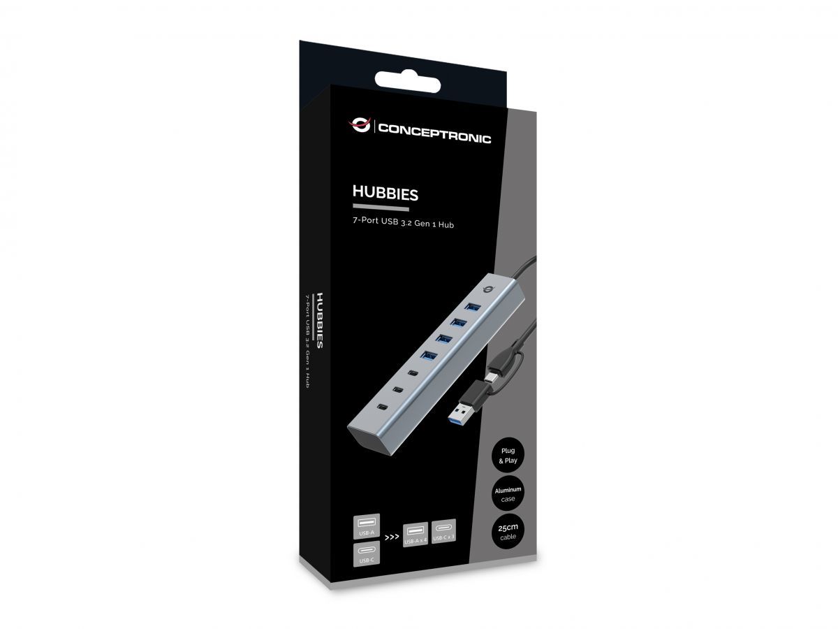 Conceptronic  HUBBIES20G 7-Port USB 3.0 Hub Grey