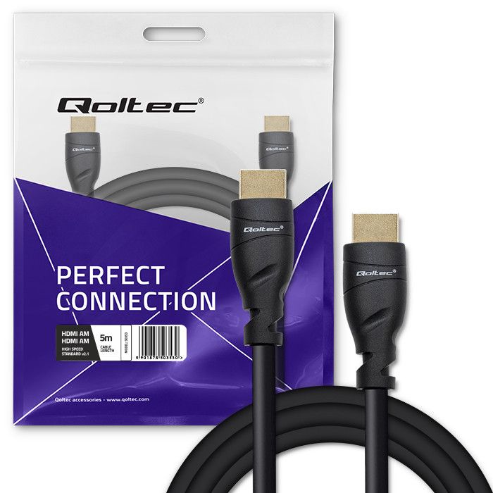 Qoltec HDMI to HDMI v2.1 Ultra High Speed 8K/60Hz Gold Cable 5m Black