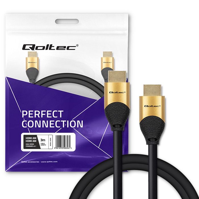 Qoltec HDMI to HDMI v2.1 Ultra High Speed 8K/60Hz Gold Cable 3m Black