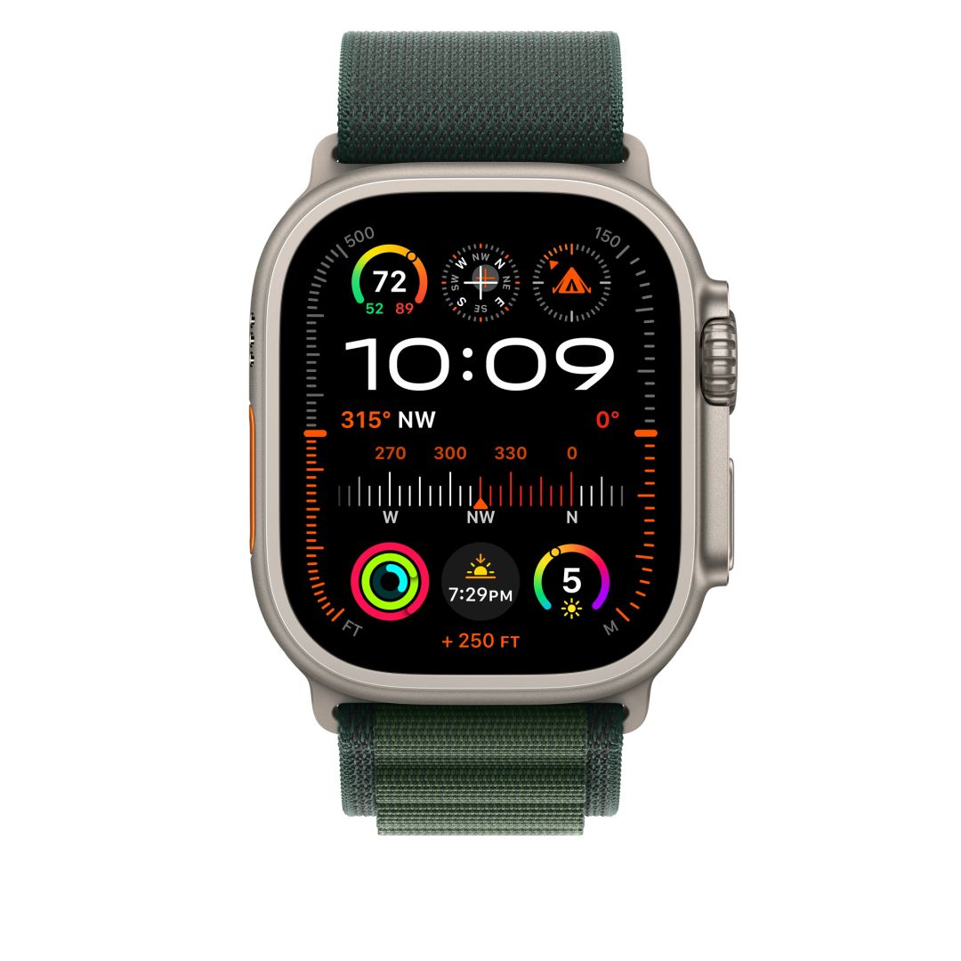 Apple Watch 49mm Loop Dark Green-Natural Titanium Medium