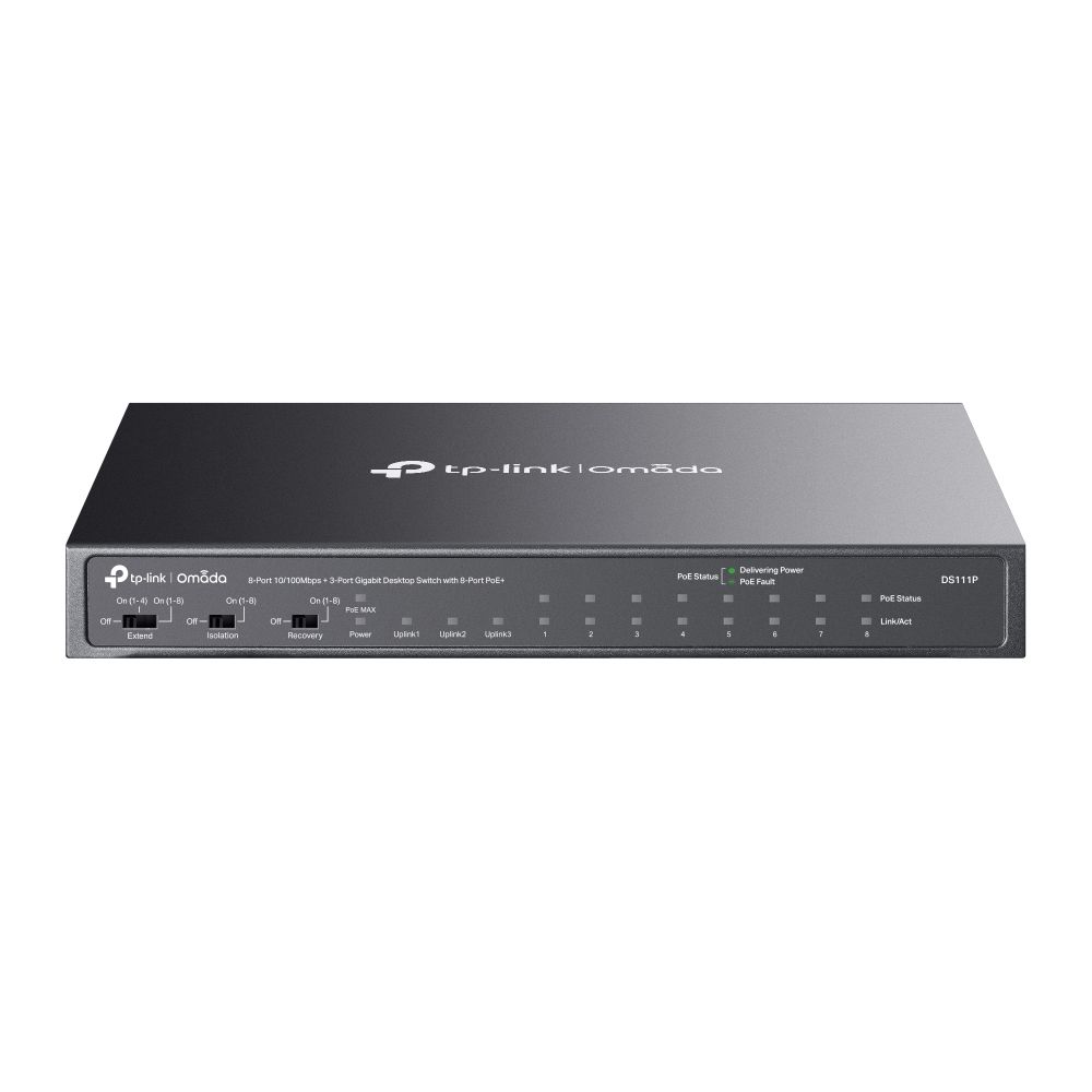 TP-Link DS111P Omada 8-Port 10/100Mbps + 3-Port Gigabit Unmanaged Desktop Switch with 8-Port PoE+